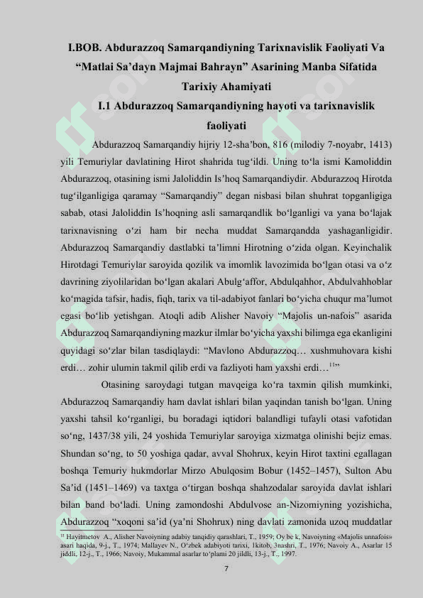 Abdurazzoq Samarqandiy “Matlai Sa’dayn Majmai Bahrayn” asari manba sifatida 7
