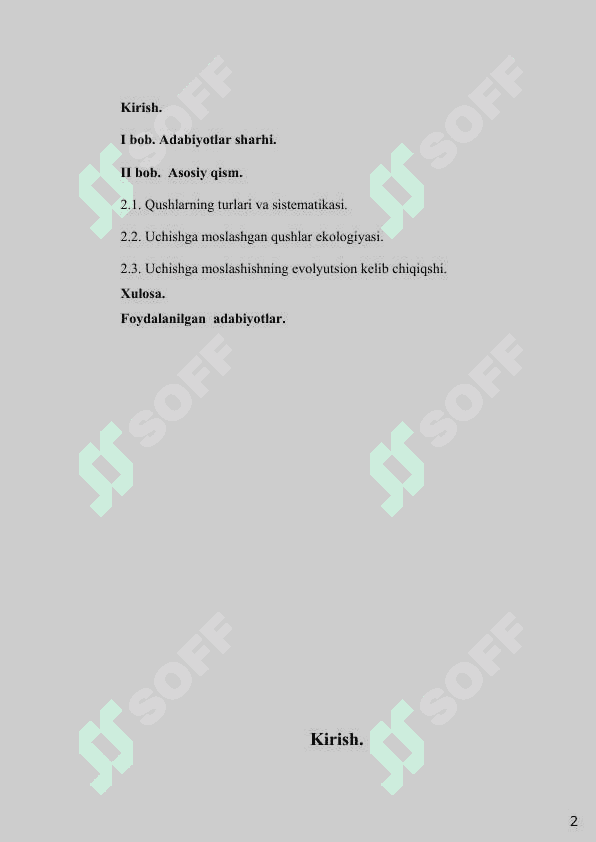 Qushlarning uchishga moslanish 2