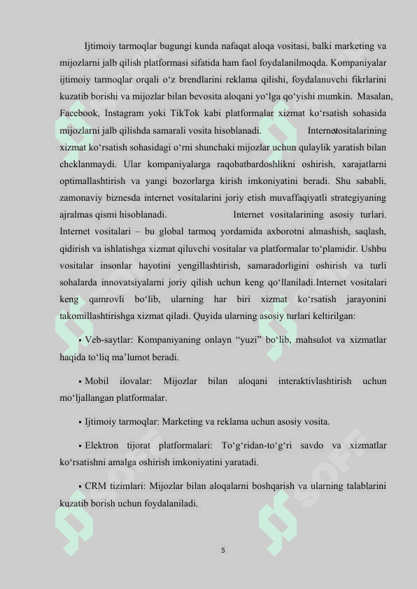 Internet vositalari va xizmat ko‘rsatish sohasining rivojlanishi 5