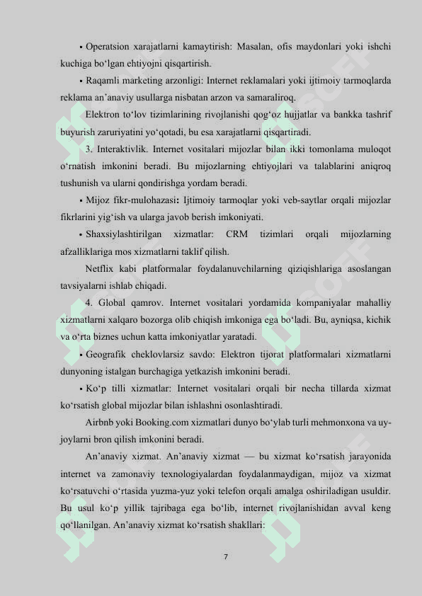 Internet vositalari va xizmat ko‘rsatish sohasining rivojlanishi 7