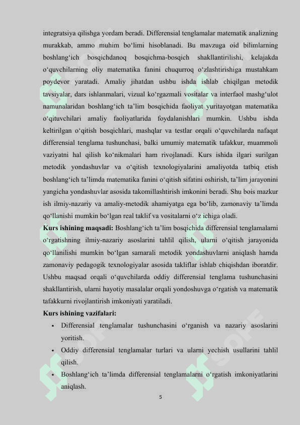 Differensial tenglamalar oʻqtish metodikasi 5