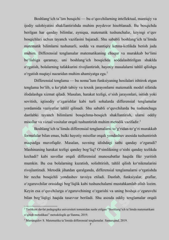 Differensial tenglamalar oʻqtish metodikasi 7
