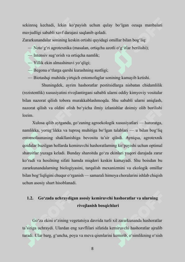 Go‘zaning asosiy kemiruvchi zararkunandalari va ularga qarshi kurash choralari kurs ishi 8
