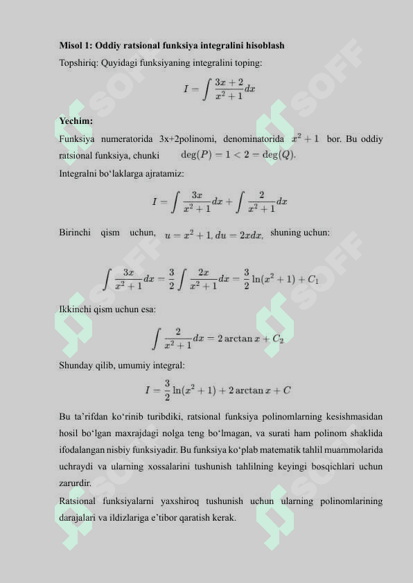 Ratsional hamda trigonametrik funksiyalarni integrallash 6