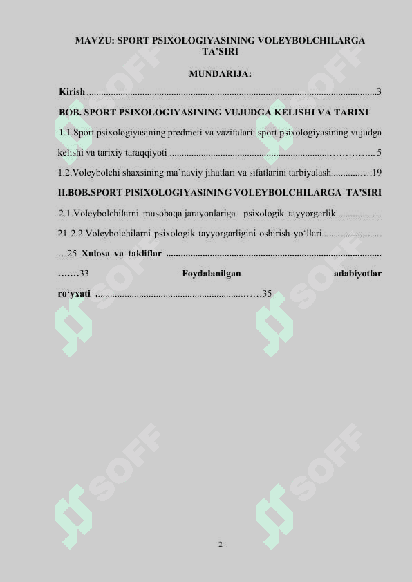 SPORT PSIXOLOGIYASINING VOLEYBOLCHILARGA TA’SIRI kurs ishi 2