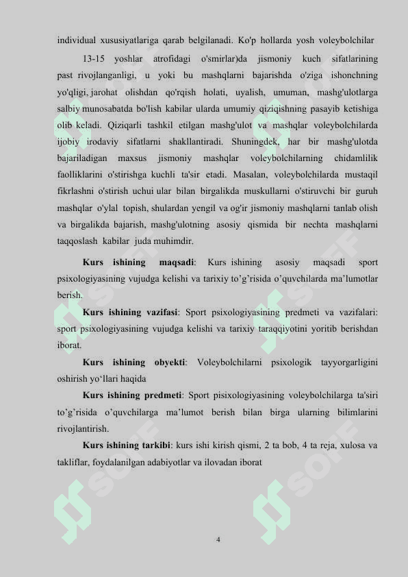 SPORT PSIXOLOGIYASINING VOLEYBOLCHILARGA TA’SIRI kurs ishi 4