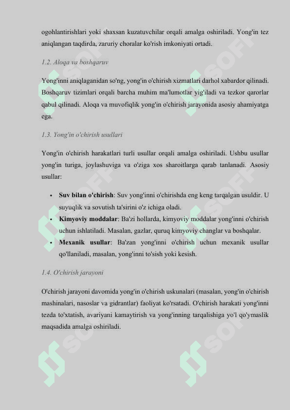 Yong'in o'chrishda ishlatiladigan inshootlarni o'zaro birga ishlashlari. 4