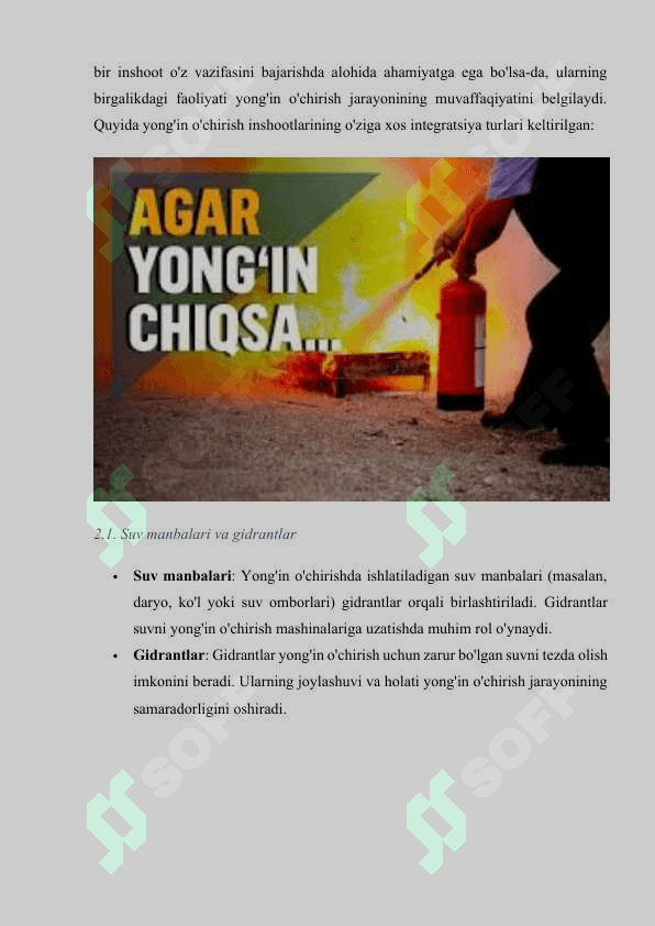 Yong'in o'chrishda ishlatiladigan inshootlarni o'zaro birga ishlashlari. 6
