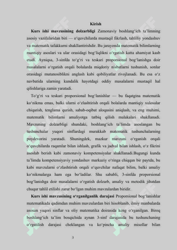 3-sinfda to‘g‘ri va teskari proporsional bog‘lanishga doir masalalarni yechishni o‘rganish kurs ishi 3