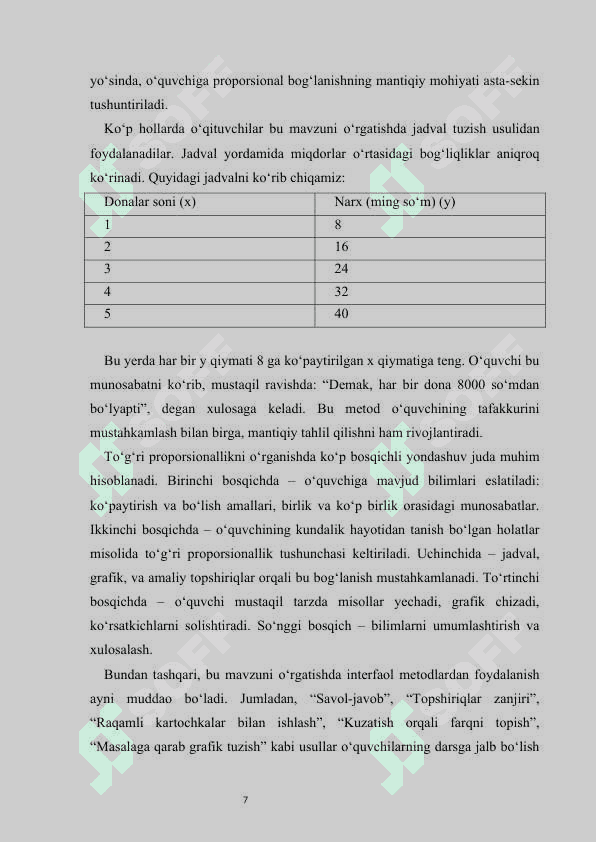 3-sinfda to‘g‘ri va teskari proporsional bog‘lanishga doir masalalarni yechishni o‘rganish kurs ishi 7