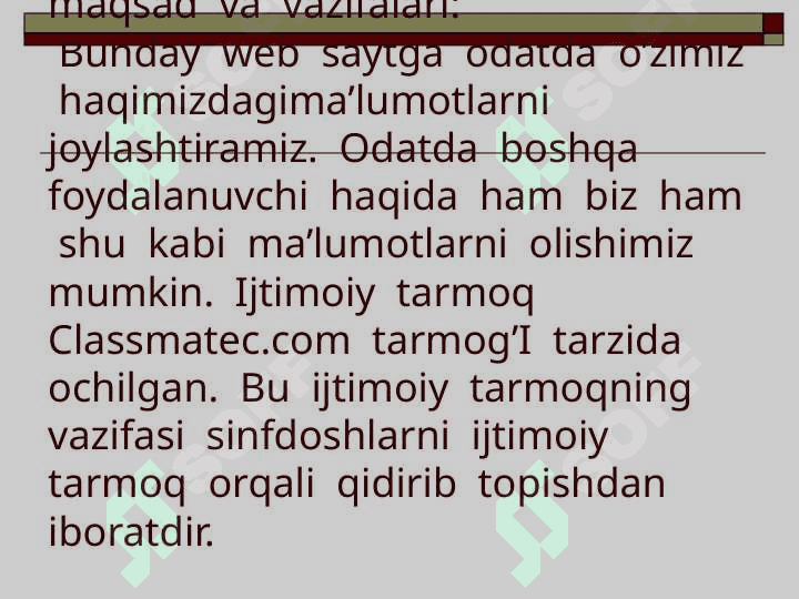 Internet –Ijtimoiy  tarmoq  xizmatlari  to’g’risida. Ijtimoiy  tarmoqlarning ijobiy va  salbiy  jihatlari. 6