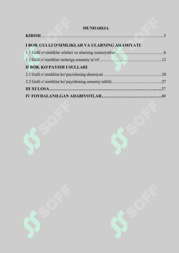 Gulli o'simliklarning turlari,oilalari va ularning xususiyatlari.KURS ISHI  40 bet 2