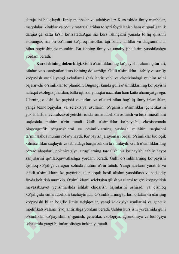 Gulli o'simliklarning turlari,oilalari va ularning xususiyatlari.KURS ISHI  40 bet 4
