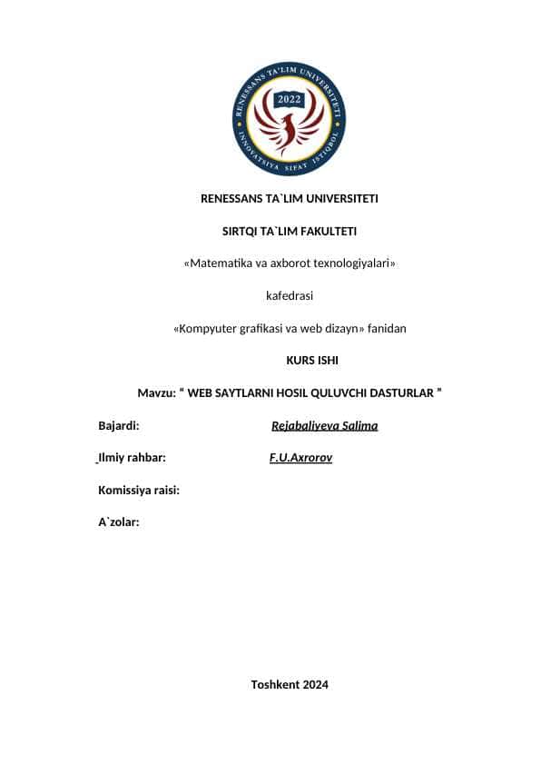 WEB SAYTLARNI HOSIL QULUVCHI DASTURLAR 1