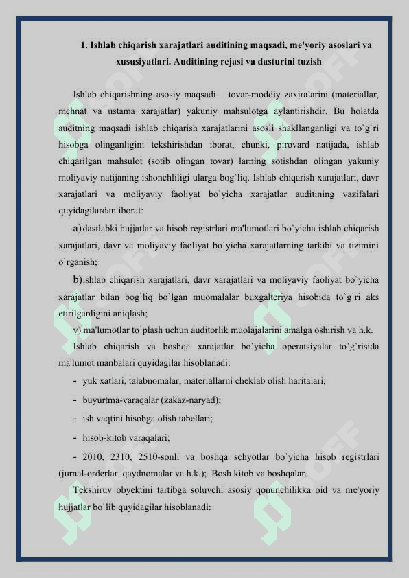 MAHSULOT (ISH, XIZMAT) LAR ISHLAB CHIQARISH VA TANNARX HISOBLASH AUDITI 3