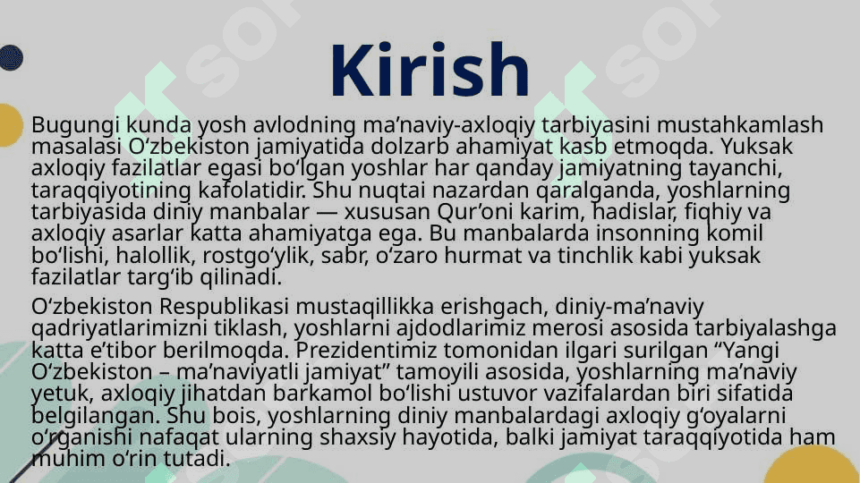 O'zbekiston yoshlarining diniy manbalardagi axloqiy tarbiyaga oid g'oyalarini 3