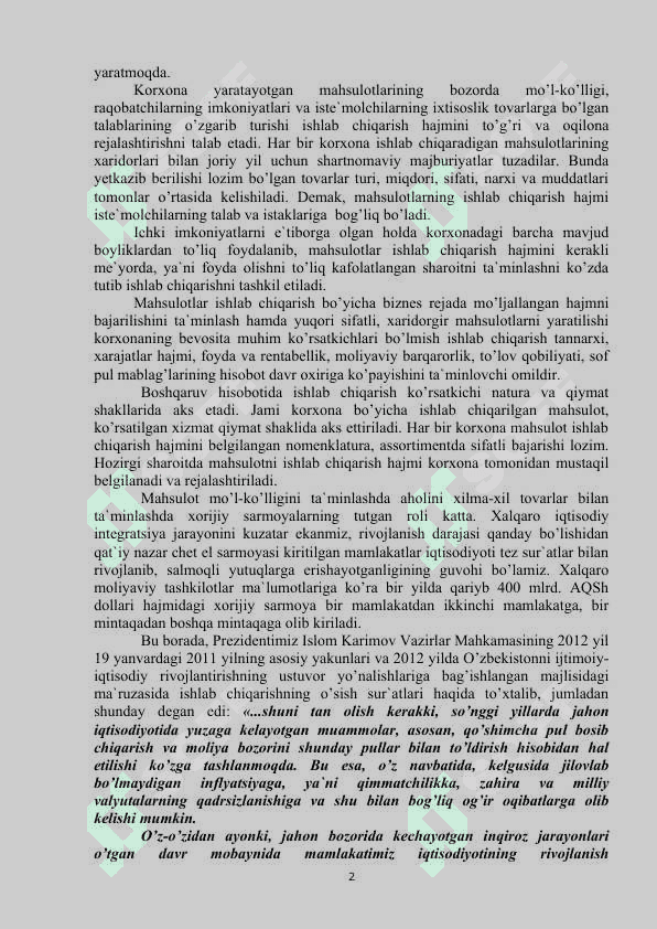 Xo‘jalik sub’ektlarining mahsulоt (ish, xizmatlar) ishlab chiqarish hajmini tahlili 2