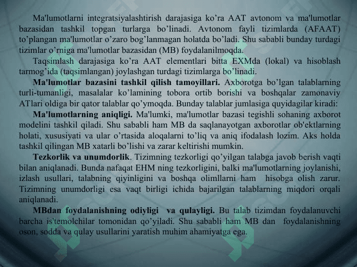 MALUMOTLAR BAZASINING TURLARI 5
