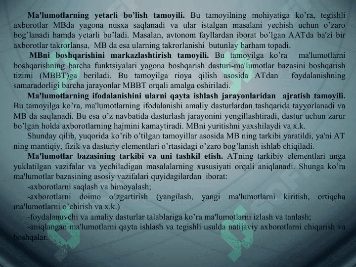 MALUMOTLAR BAZASINING TURLARI 7