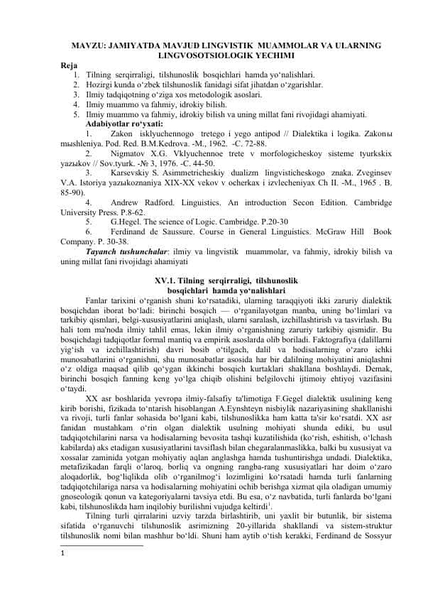 JAMIYATDA MAVJUD LINGVISTIK  MUAMMOLAR VA ULARNING LINGVOSOTSIOLOGIK YECHIMI