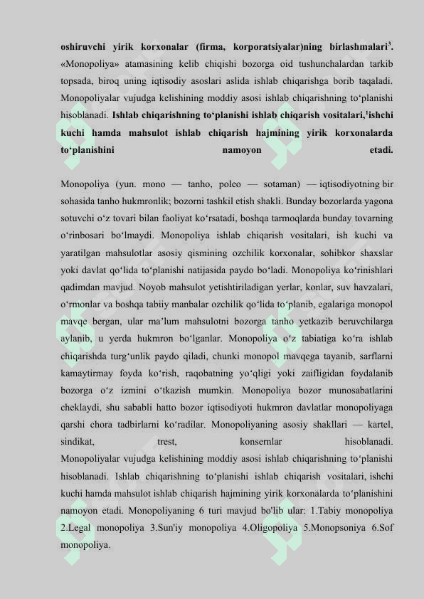 MONOPOLIYALAR FAOLIYATI VA UNI DAVLAT TOMONIDAN TARTIBGA SOLINISHI 3