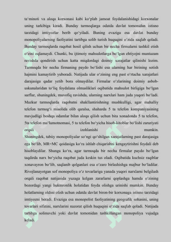 MONOPOLIYALAR FAOLIYATI VA UNI DAVLAT TOMONIDAN TARTIBGA SOLINISHI 6