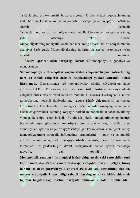 MONOPOLIYALAR FAOLIYATI VA UNI DAVLAT TOMONIDAN TARTIBGA SOLINISHI 8