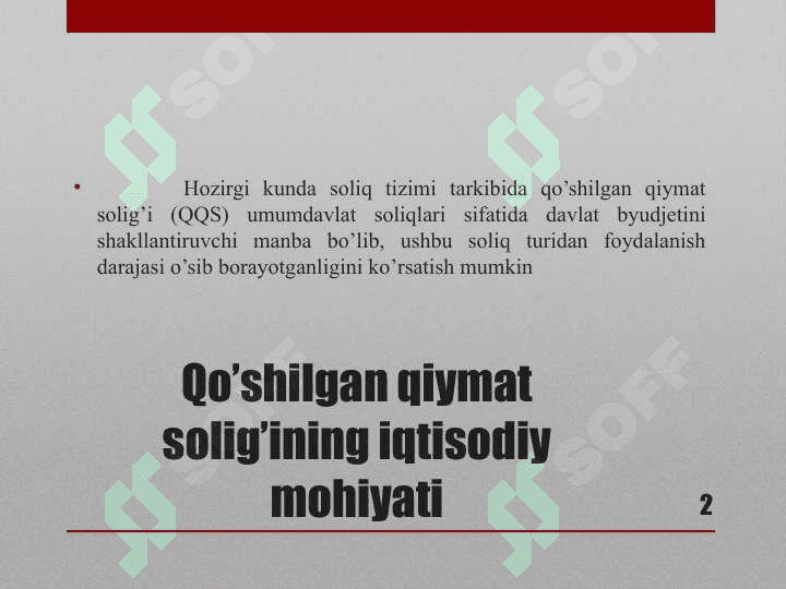 QO‘SHILGAN QIYMAT SOLIG‘I 2