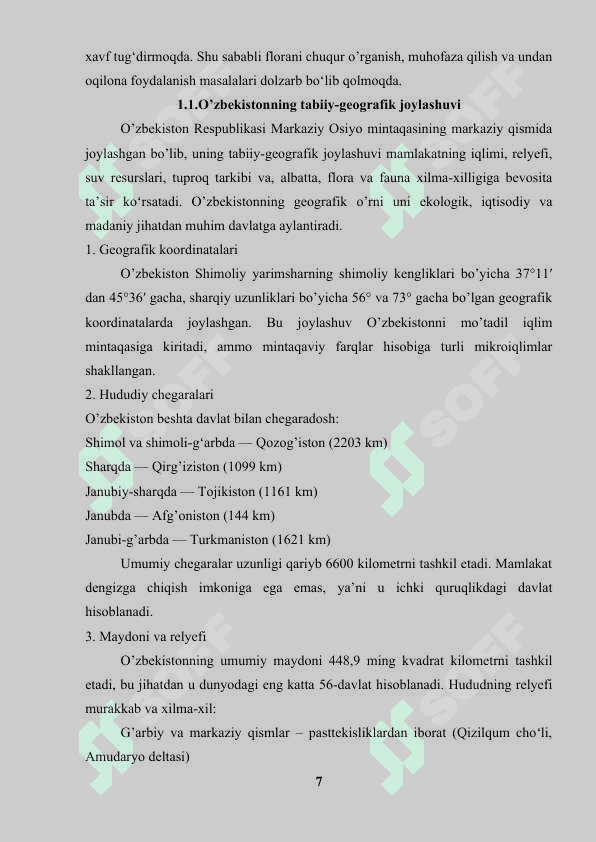 O’zbekiston florasidagi o’simliklar qoplami va uning o’ziga xosligi 7