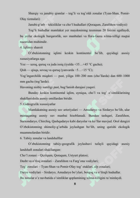 O’zbekiston florasidagi o’simliklar qoplami va uning o’ziga xosligi 8
