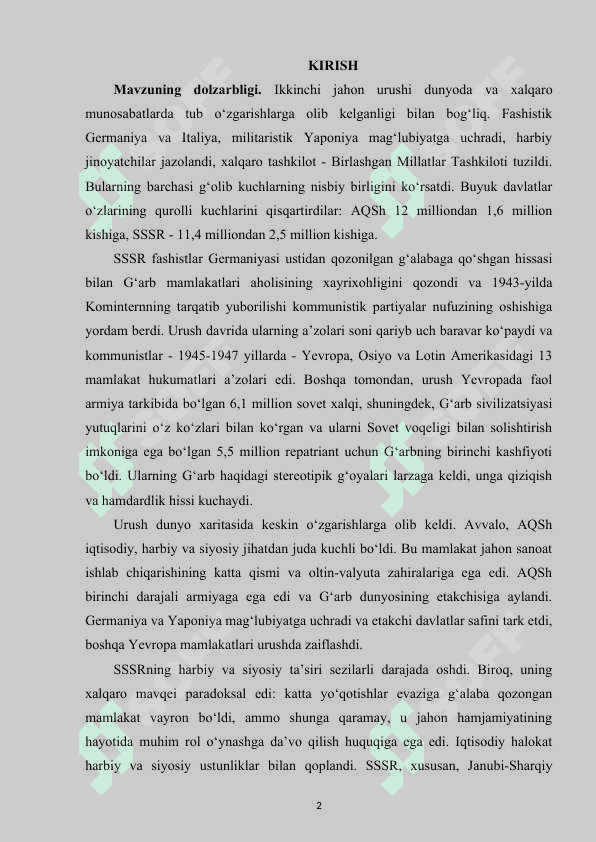 SSSRNING IKKINCHI JAHON URUSHIDAN KEYIN TASHQI SIYOSATI 25 2