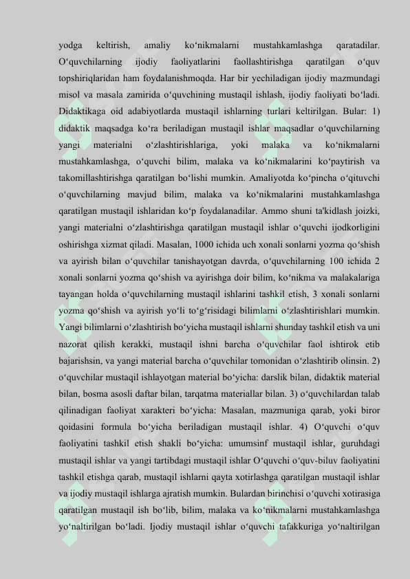 3-4 SINFLARDA O‘QUVCHILARNING MATEMATIKADAN MUSTAQIL ISHLARINI TASHKIL QILISH METODIKASI 6