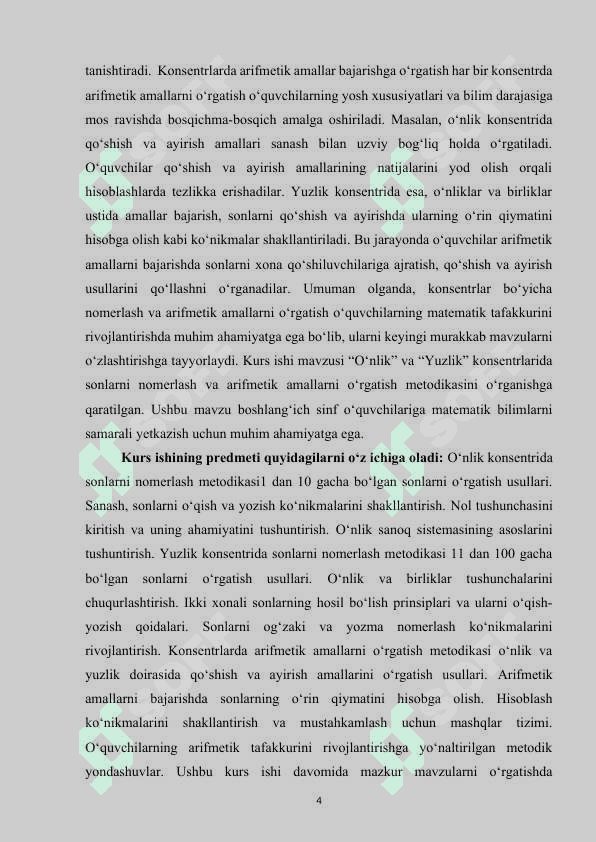 BOSHLANG‘ICH SINFLARDA MATEMATIKA DARSLIGI USTIDA IJODIY ISHLASH VA DARSLIK TAHLILINI AMALGA OSHIRISH METODIKASI (2-SINF MISOLIDA 4