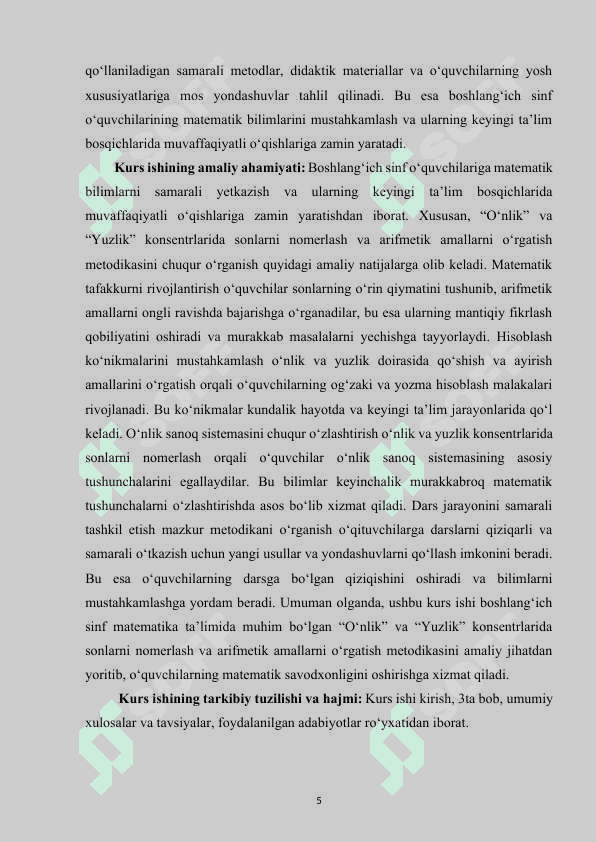 BOSHLANG‘ICH SINFLARDA MATEMATIKA DARSLIGI USTIDA IJODIY ISHLASH VA DARSLIK TAHLILINI AMALGA OSHIRISH METODIKASI (2-SINF MISOLIDA 5