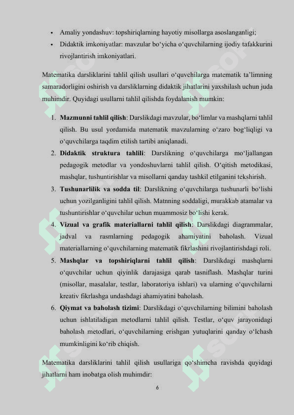 BOSHLANG‘ICH SINFLARDA MATEMATIKA DARSLIGI USTIDA IJODIY ISHLASH VA DARSLIK TAHLILINI AMALGA OSHIRISH METODIKASI (4-SINF MISOLIDA) 6