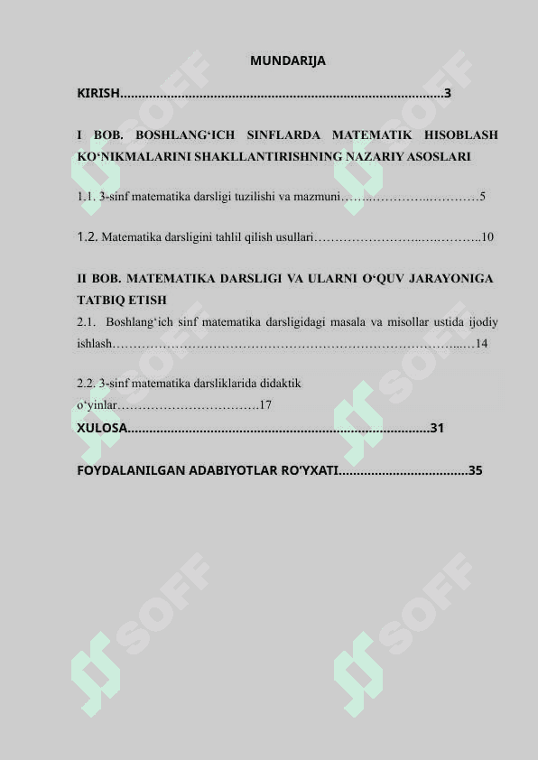 Boshlang‘ich sinflarda matematikadan o‘quvchilarning bilish faolligini oshirish metodikasi.(3-sinf misolidaBoshlang‘ich sinflarda matematikadan o‘quvchilarning bilish faolligini oshirish metodikasi.(3-sinf misolida 2