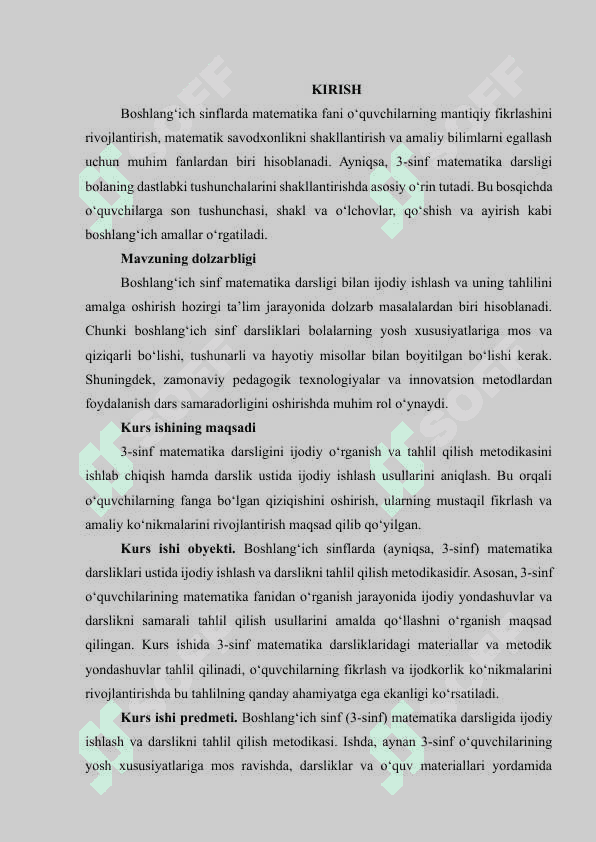Boshlang‘ich sinflarda matematikadan o‘quvchilarning bilish faolligini oshirish metodikasi.(3-sinf misolidaBoshlang‘ich sinflarda matematikadan o‘quvchilarning bilish faolligini oshirish metodikasi.(3-sinf misolida 3