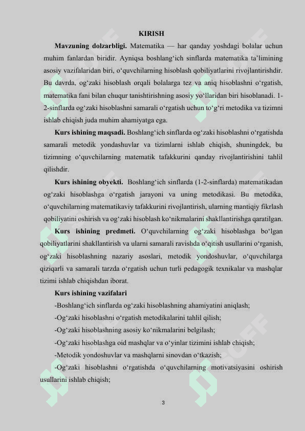 Boshlang‘ich sinflarda matematikadan og‘zaki hisoblashga o‘rgatish metodikasi (1-2-sinflarda tizimni ishlab chiqing) 3