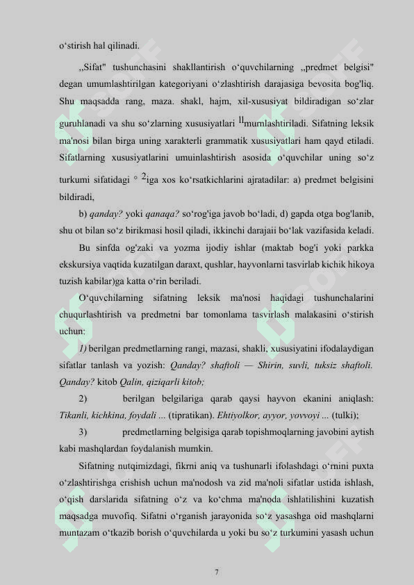 SIFAT SO‘Z TURKUMINI O‘RGANISH JARAYONIDA O‘QUVCHILAR NUTQINI O‘STIRISH 7