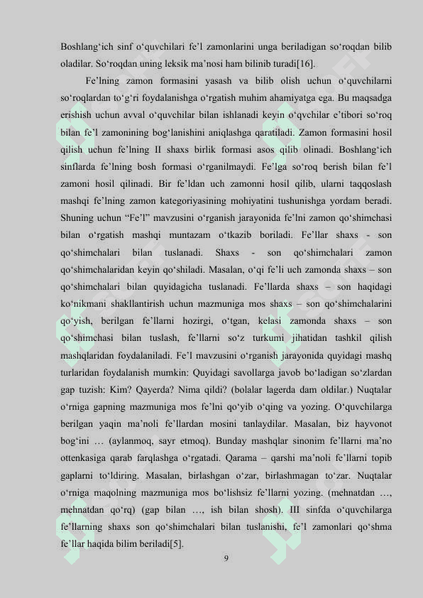 BOSHLANG’ICH SINFLARDA FE’L SO’Z TURKUMINI O‘RGANISH 8