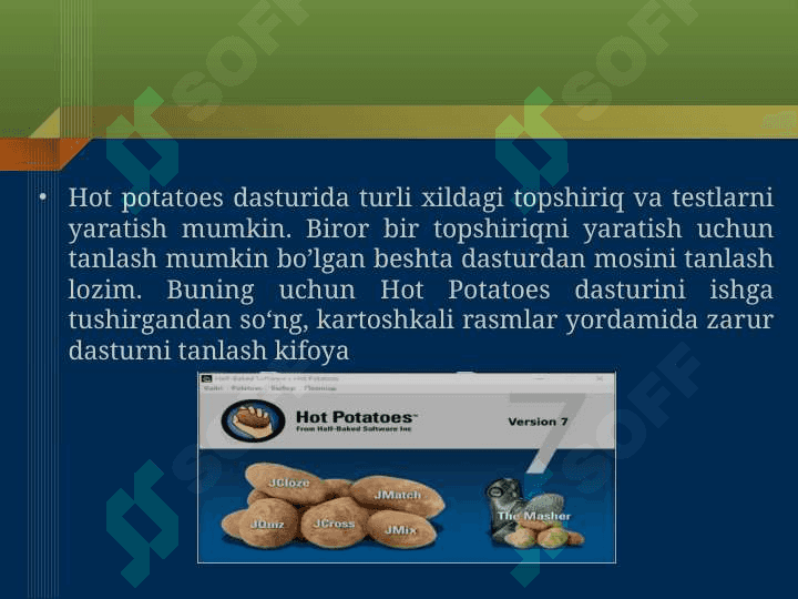 HOTPOTOTESDAN FAOYDALANIBMULTIMEDIALI OQUV KURSLARINI YARATISH.JCROSS VA JQUIZ BLOKLARI DASTURIDA ISHLASH 5