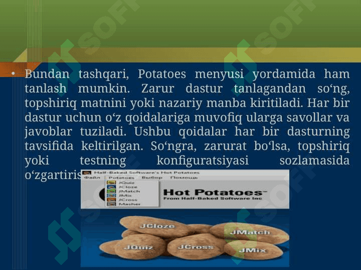 HOTPOTOTESDAN FAOYDALANIBMULTIMEDIALI OQUV KURSLARINI YARATISH.JCROSS VA JQUIZ BLOKLARI DASTURIDA ISHLASH 6