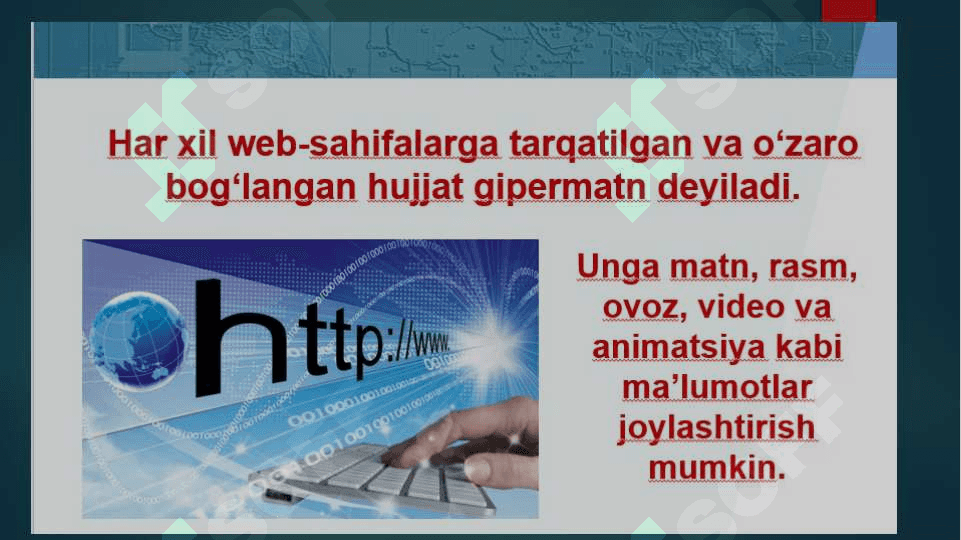Mavzu: web texnalogiya turlari (web1, web2,). Web sayt yaratish texnalogiyasi 4