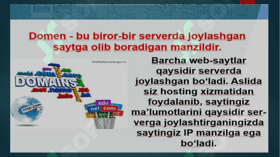 Mavzu: web texnalogiya turlari (web1, web2,). Web sayt yaratish texnalogiyasi 7