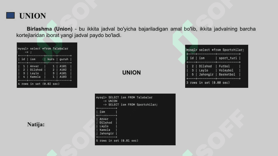 Relyatsion algebra va relyatsion hisoblash elementlari. 8