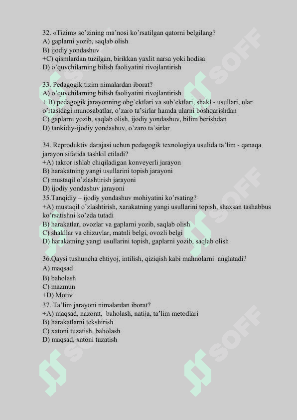 Pedagogik Texnalogiya fanidan 400 ta test savol javoblari bilan 6