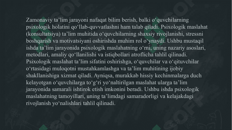 Ta’limda psixologik maslahat (konsultatsiya)ning o‘rni slayd 3