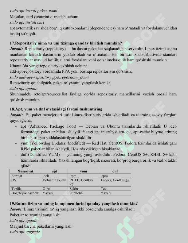 LINUX SERVER BOSHQARUVI YAKUNIY SAVOLLARIGA JAVOBLAR 6