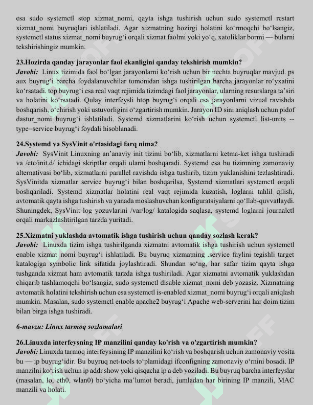 LINUX SERVER BOSHQARUVI YAKUNIY SAVOLLARIGA JAVOBLAR 8