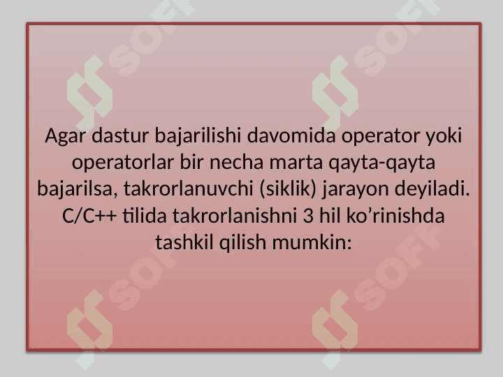 Takrorlash va boshqaruvni uzatish operatorlari 2